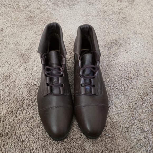Vintage Brown Leather Ankle Booties Womens 8.5 Witchy Hobbit Boho Lace Up - Picture 2 of 9